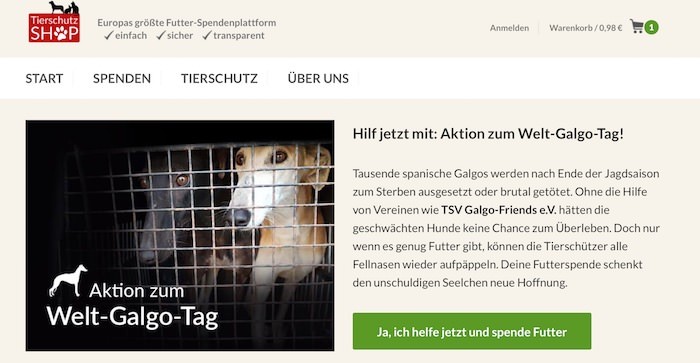 Tierschutz-Shop Webseite