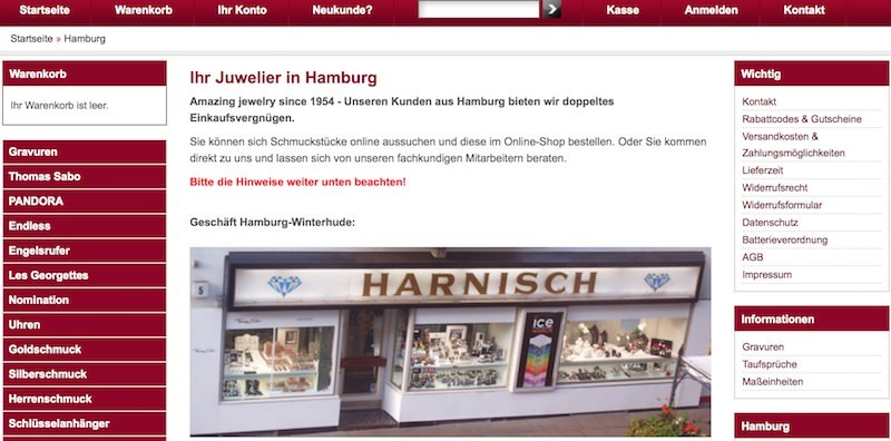 Juwelier Harnisch Webseite